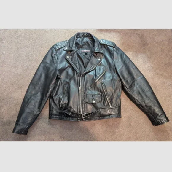 VNT Wilson's Leather Biker Black Leather Thinsulate Belted Jacket Men's Medium - Picture 2 of 6